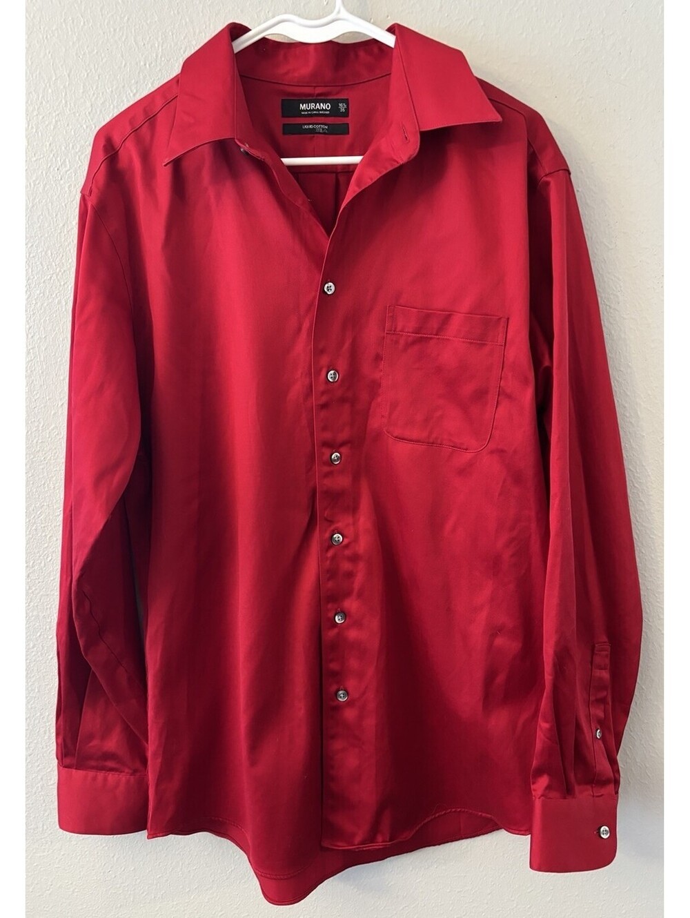 Murano Menās Long Sleeve Vibrant Red Dress Shirt Liquid Cotton Size 16.5/35